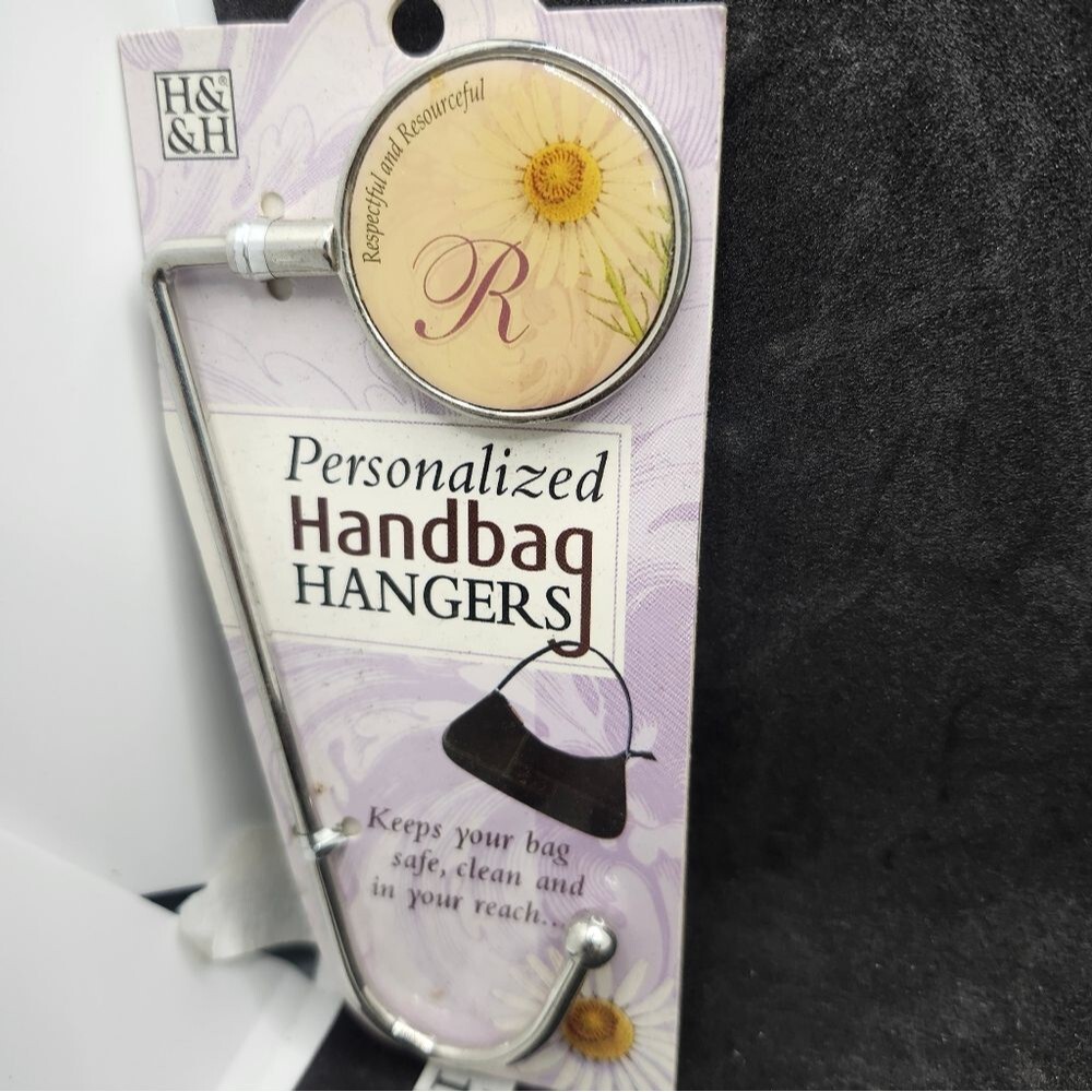 H&H Letter “R” Personalized Handbag Hanger – Floral Purse Hook – Monogram Handba